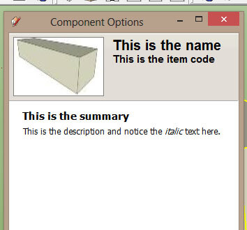 Compnent options window